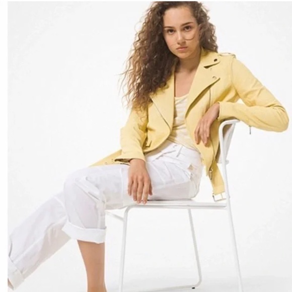 MICHAEL KORS Leather Moto Jacket Sunbeam Yellow - Picture 3 of 7
